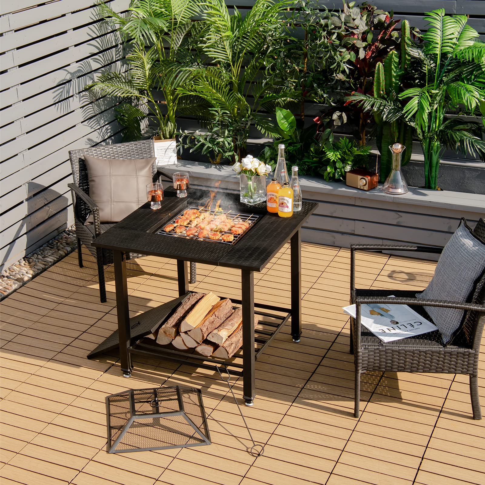 Amazon.com : Giantex 4-in-1 Wood Burning Fire Pit, Square Firepit